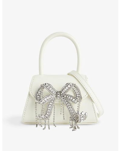 Self-Portrait Bow Micro Leather Top-handle Bag - White