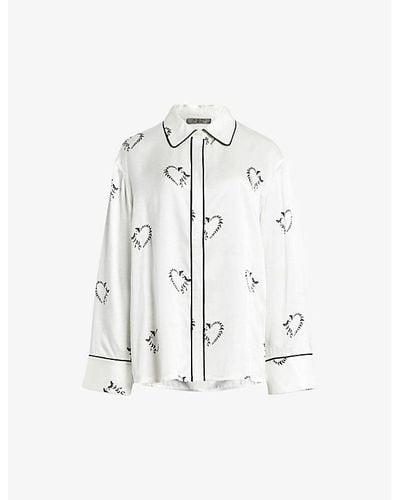 AllSaints Sofi Heart-print Lyocell And Silk Pyjama Shirt Xx - White