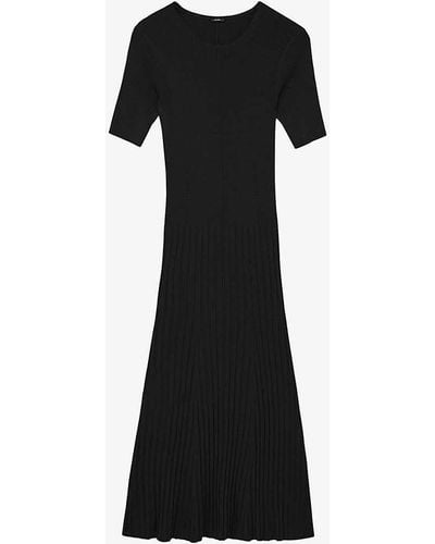 JOSEPH Fit-and-flare Ribbed Woven-blend Midi Dress - Black