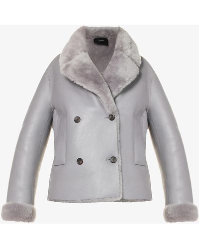 JOSEPH Calla Shearling-trim Lamb Leather Coat - Gray