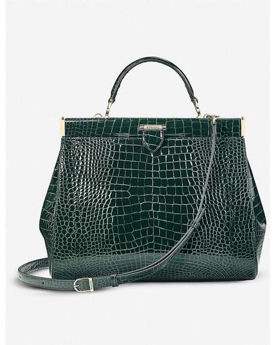 Aspinal of London Florence Large Croc-embossed Leather Top-handle Bag - Green