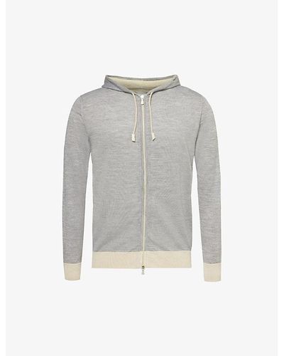 Eleventy Relaxed-fit Contrast-trim Wool And Silk-blend Knit Hoody Xx - Gray