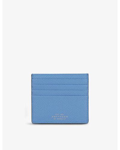 Smythson Panama Eight-slot Leather Card Holder - Blue