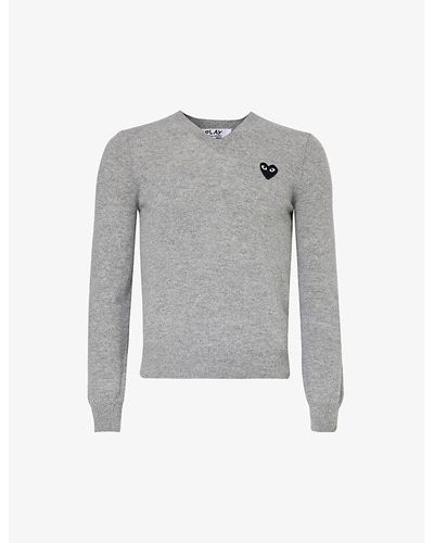 COMME DES GARÇONS PLAY Heart Brand-print Wool Sweater - Grey