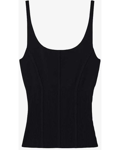 Reiss Verity Exposed-seam Stretch-knitted Top - Black