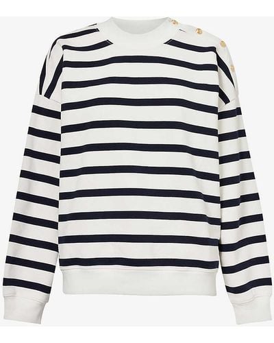 FRAME Button-embellished Striped Cotton-blend Sweatshirt - White