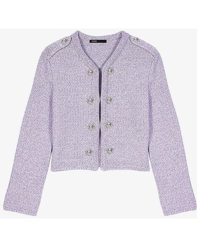 Maje Button-embellished Tweed Stretch-knit Cardigan - Purple