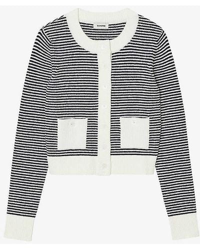 Sandro Striped Terry-textured Stretch-knit Cardigan - White
