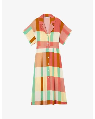 LK Bennett Izzy Check-print Belted Woven Midi Dress - Multicolor