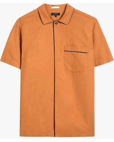 Ted Baker Nikolos Piece Dyed Woven Shirt - Brown
