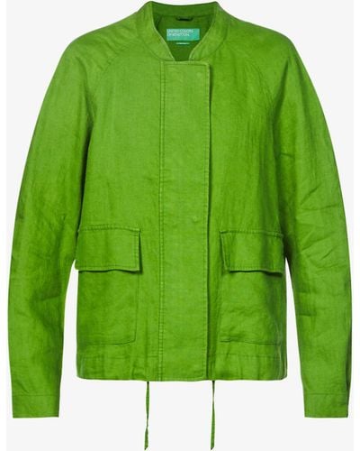 Benetton Relaxed-fit Linen Jacket - Green