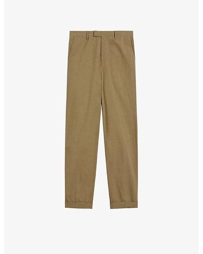 Ted Baker Slim-fit Straight-leg Cotton And Linen-blend Trousers - Green