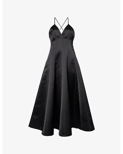 Philosophy Di Lorenzo Serafini V-neck Flared-skirt Satin Midi Dress - Black