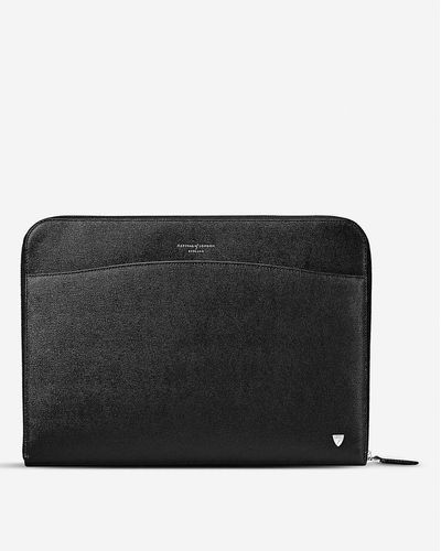 Aspinal of London Logo-embellished Grained-leather Laptop Case - Black