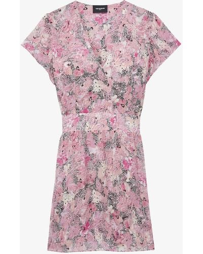 The Kooples Floral-print Crepe Mini Dress - Pink