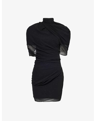 Jacquemus Castagna Padded-shoulder Woven Mini Dress - Black