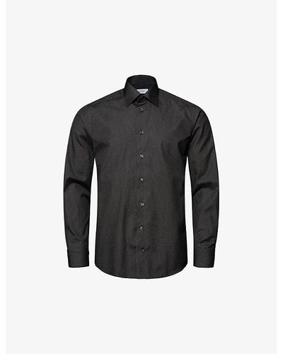 Eton Signature Glitter-stripe Contemporary-fit Cotton Shirt - Black