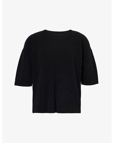Homme Plissé Issey Miyake Pleated Crewneck Knitted T-shirt X - Black