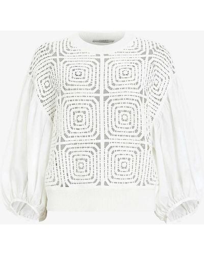 AllSaints Sol Open-embroidery Organic-cotton Jumper - White