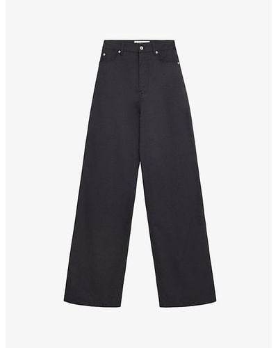 Loewe High-rise Wide-leg Brand-patch Cotton-drill Trousers - Blue