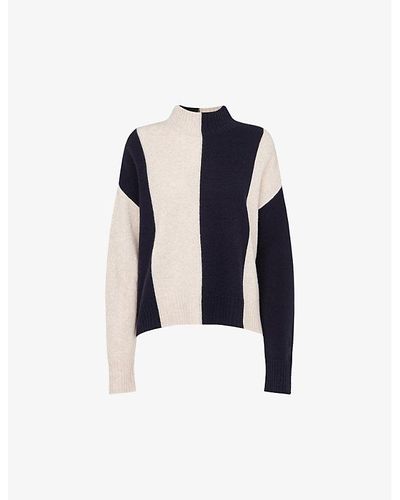 Whistles Funnel-neck Stripe-pattern Wool Sweater - Blue