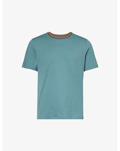 Paul Smith Striped-trim Brand-print Organic Cotton-jersey T-shirt X - Blue