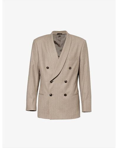 Giorgio Armani Double-breasted Notched-lapel Regular-fit Woven Blazer - Natural