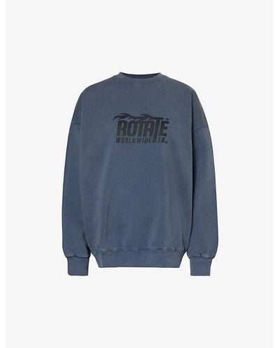 ROTATE SUNDAY Brand-print Relaxed-fit Organic Cotton-jersey Sweatshirt - Blue