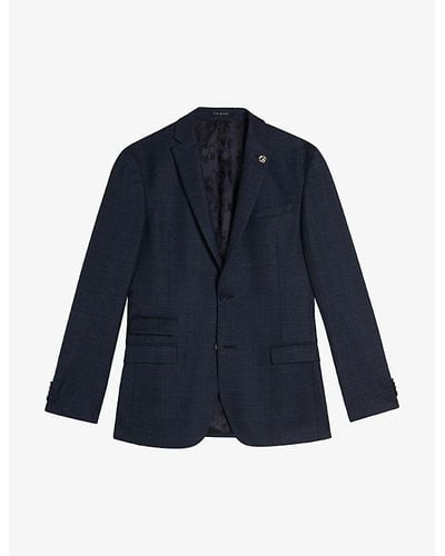 Ted Baker Cromjs Check-pattern Stretch Wool-blend Jacket - Blue