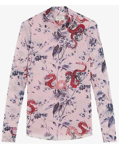 Ted Baker Mateney Floral-print Stretch-mesh Top - Pink