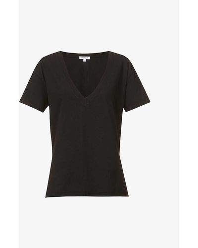 GOOD AMERICAN V-neck Cotton-jersey T-shirt - Black