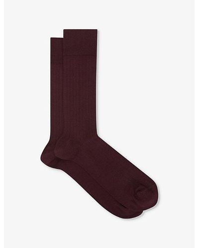 Reiss Fela Ribbed Stretch-cotton Socks - Purple