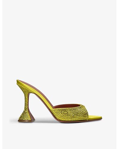 AMINA MUADDI Caroline Crystal-embellished Satin Heeled Sandals - Yellow
