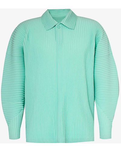 Homme Plissé Issey Miyake Pleated Relaxed-fit Knitted Polo Shirt - Green