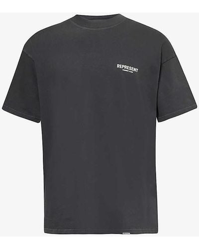 Represent Brand-print Relaxed-fit Cotton-jersey T-shirt - Black