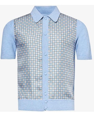 Amiri Branded Contrast-panel Wool Polo Shirt X - Blue