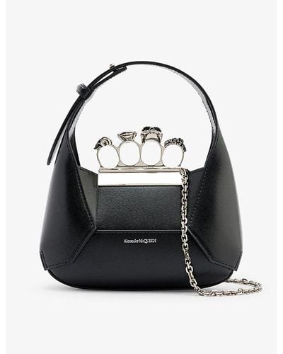Alexander McQueen The Jeweled Hobo Mini Leather Hobo Bag - Black
