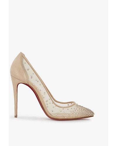 Christian Louboutin Follies Strass 100 Suede Courts - Natural