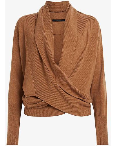 AllSaints Pirate Wrap-over Recycled Cashmere-blend Cardigan - Brown