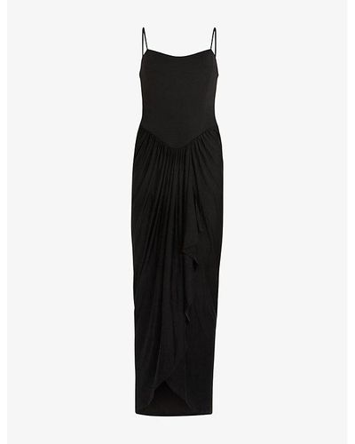 AllSaints Aurelia Draped Stretch-woven Midi Dress - Black