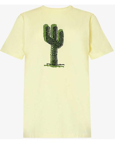 Bella Freud Cactus-embroidered Regular-fit Cotton-jersey T-shirt - Yellow