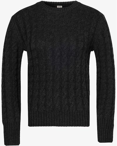 Totême Cable-knit Round-neck Wool Knitted Jumper - Black