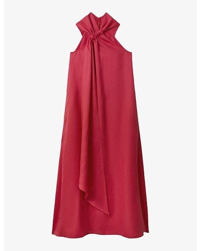 Reiss Odell Halter-neck Relaxed-fit Stretch-woven Maxi Dress - Red