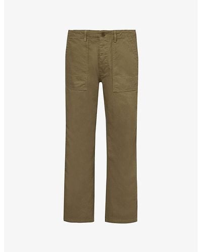Nudie Jeans Tuff Tony Regular-fit Wide-leg Cotton Trousers - Green