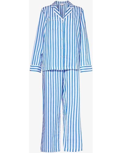 Derek Rose Capri Striped Cotton Pyjama Set - Blue