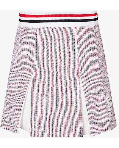 Thom Browne Striped-waistband Pleated Mid-rise Cotton-blend Mini Skirt - Pink