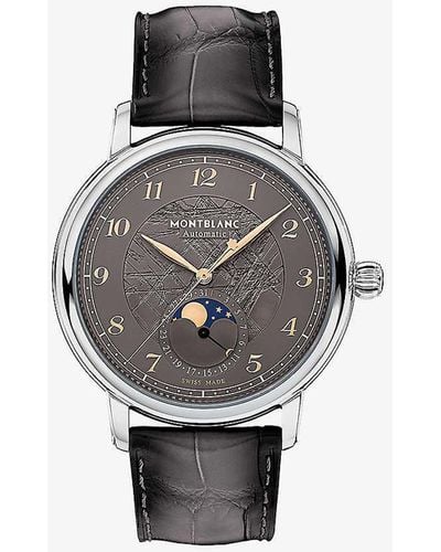 Montblanc 130959 Star Legacy Moonphase Limited-edition Stainless-steel And Alligator-embossed Leather Automatic Watch - Grey