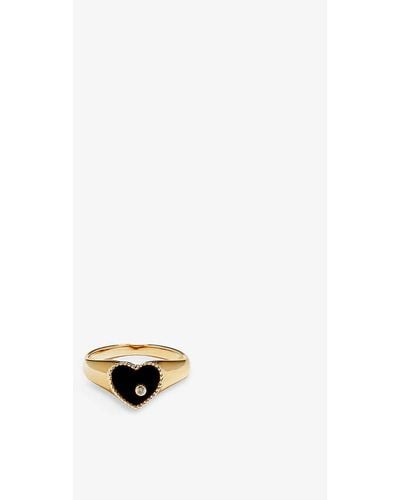 Yvonne Léon Chevaliere Coeur 9ct Yellow-gold, 0.03ct Brilliant-cut Diamond And 0.35ct Onyx Signet Ring - White