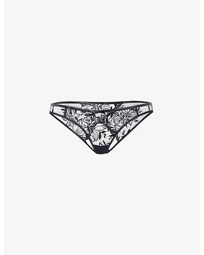 Agent Provocateur Ozella Floral-embroidered Mid-rise Tulle Briefs Xx - Black