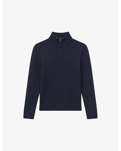 Reiss Tempo Half-zip Slim-fit Wool Sweater - Blue